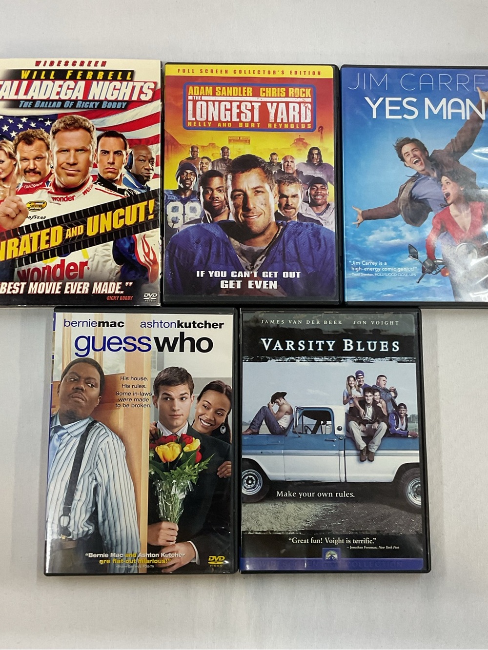 (5x Comedy Drama) Talladega Nights Longest Yard Yes Man Guess‎ Who Varsity Blues